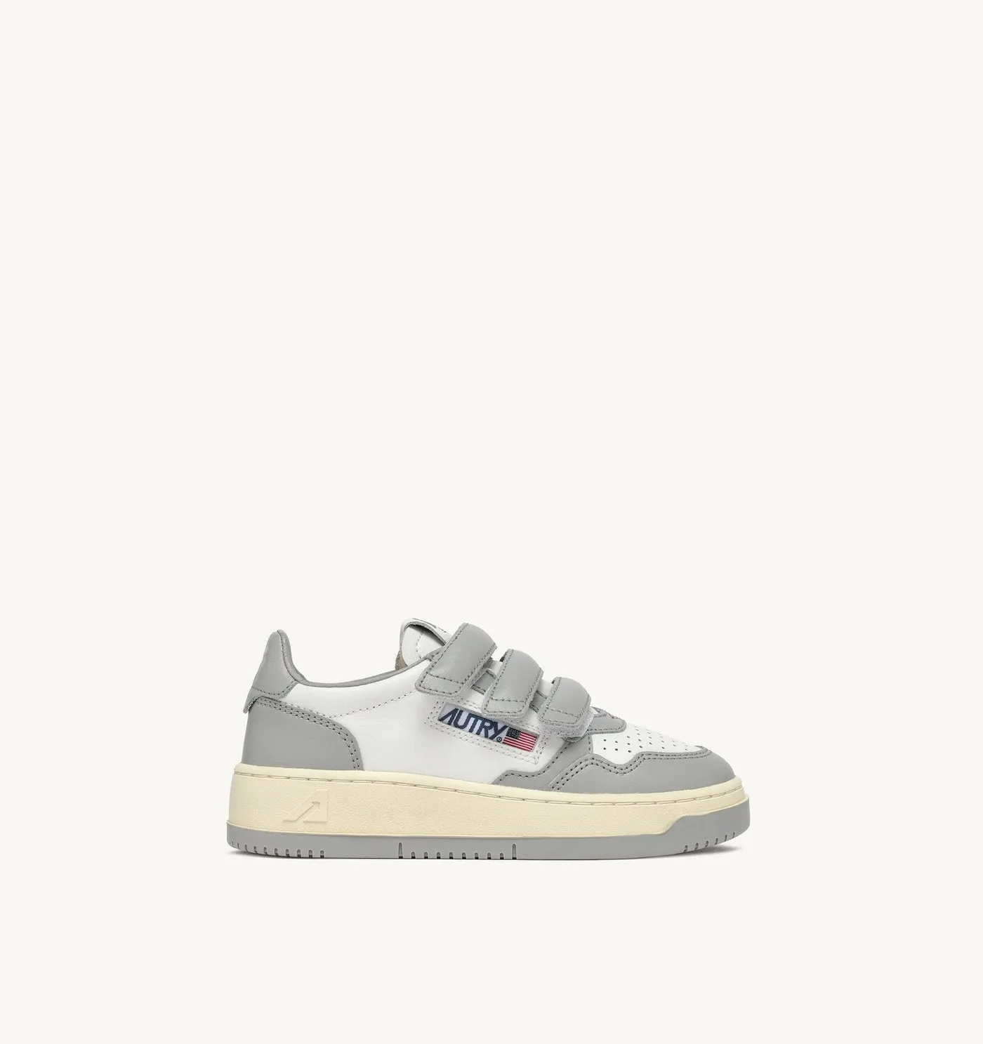 KIDSTRIPES LOW IN PELLE BIANCA E GRIGIO CHIARO
