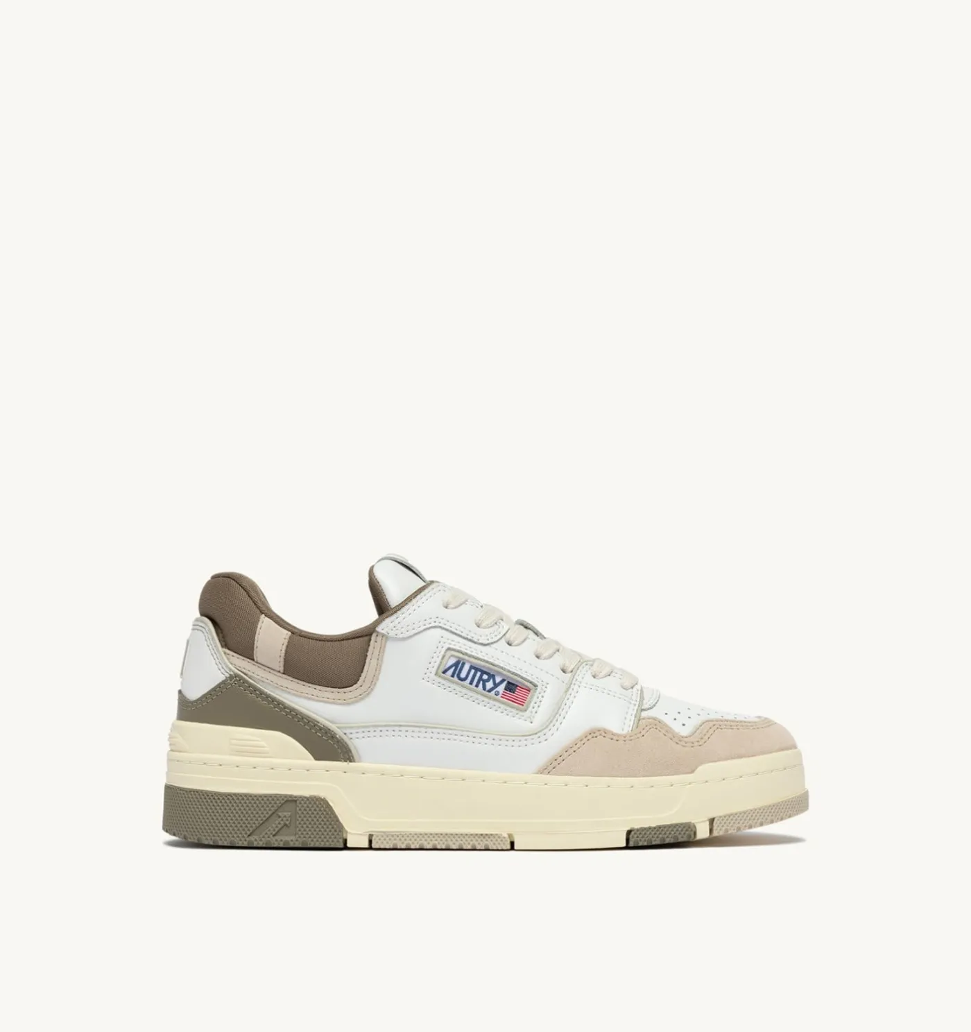 SNEAKERS CLC LOW IN PELLE E SUEDE BIANCO PELICAN E COVERT GREEN