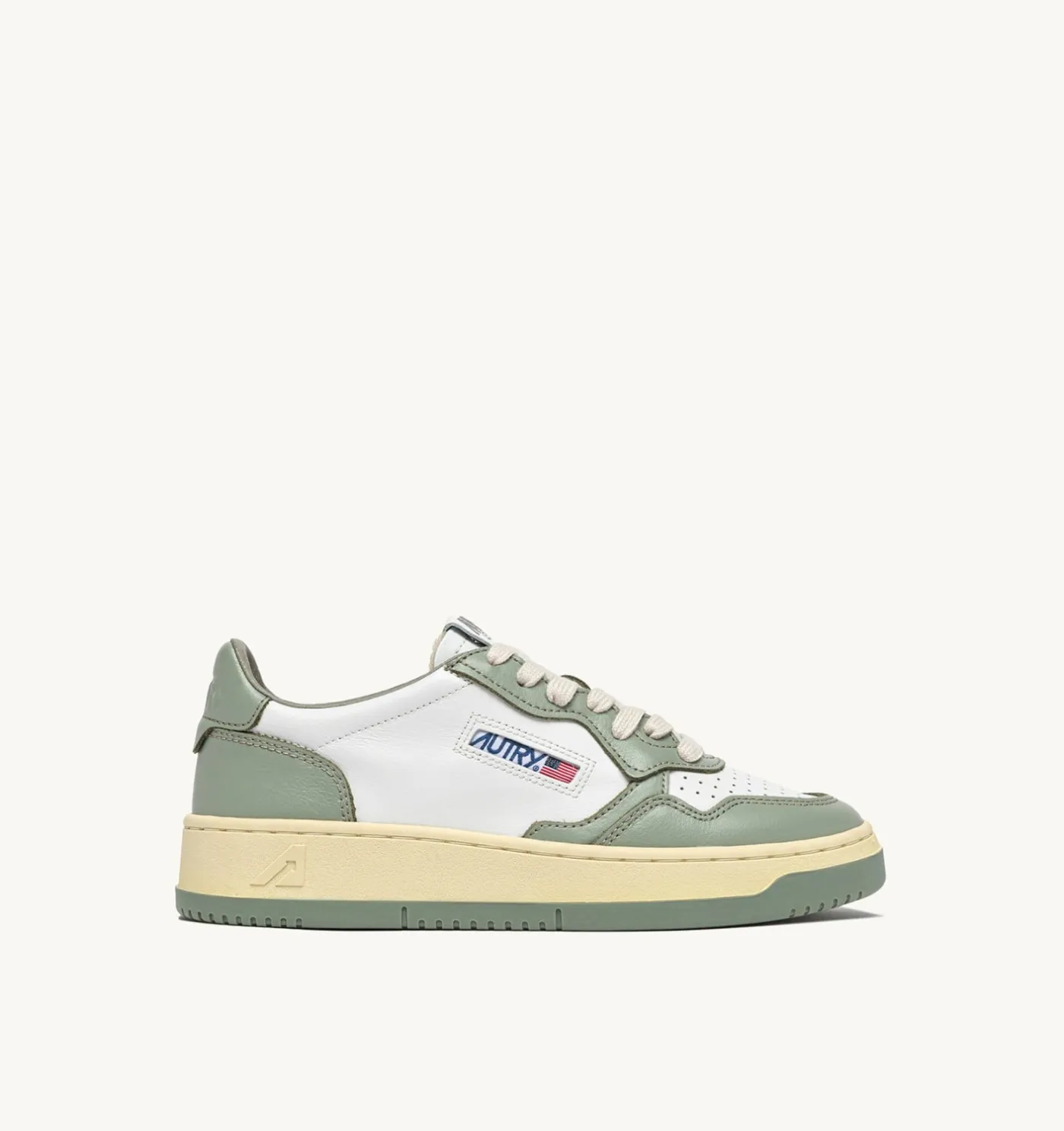 SNEAKERS MEDALIST LOW BICOLOR IN PELLE BIANCA E SEA GRASS