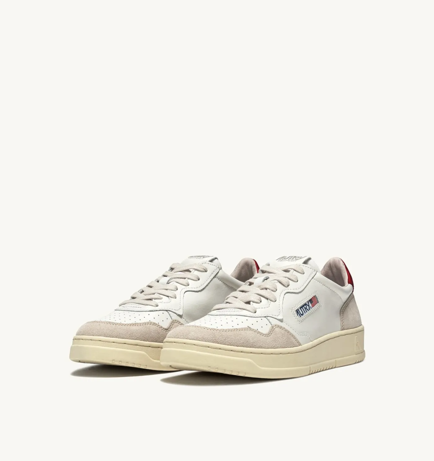 SNEAKERS MEDALIST LOW IN PELLE BIANCA E ROSSA E SUEDE BEIGE
