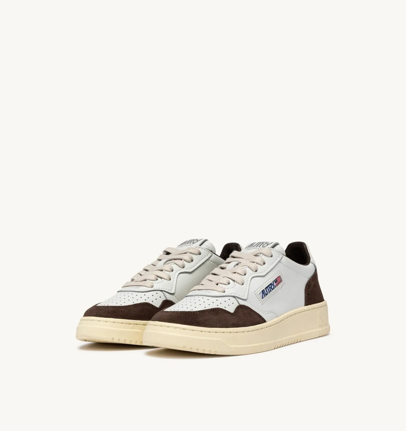 SNEAKERS MEDALIST LOW IN PELLE BIANCA E SUEDE MOGANO