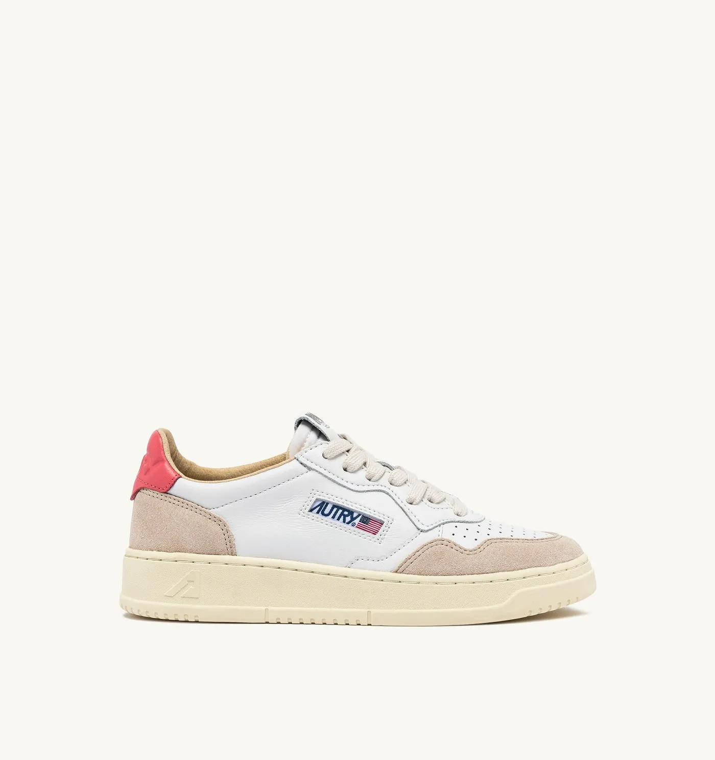 MEDALIST LOW IN PELLE E SUEDE COLORE BIANCO E TEAROSE