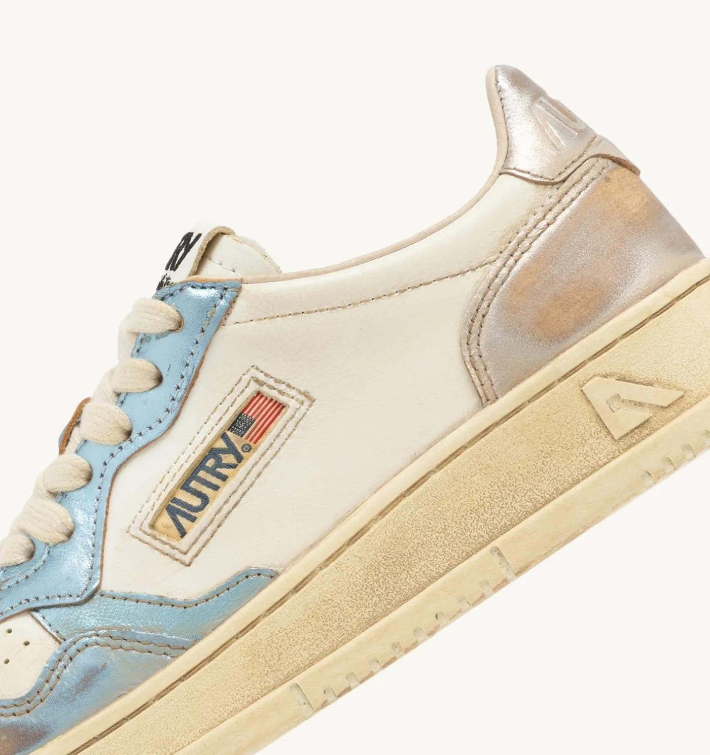 SNEAKERS MEDALIST LOW SUPER VINTAGE IN PELLE ARGENTO E BLUE