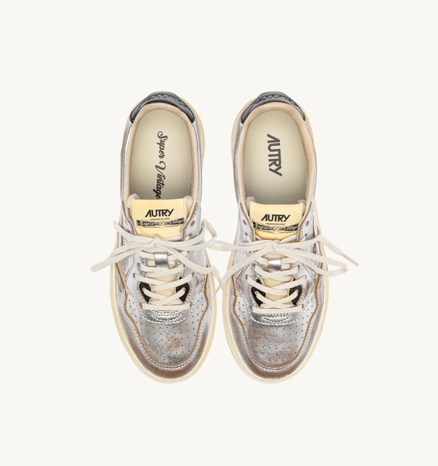 SNEAKERS MEDALIST LOW SUPER VINTAGE IN PELLE ARGENTO PLATINO E NERO